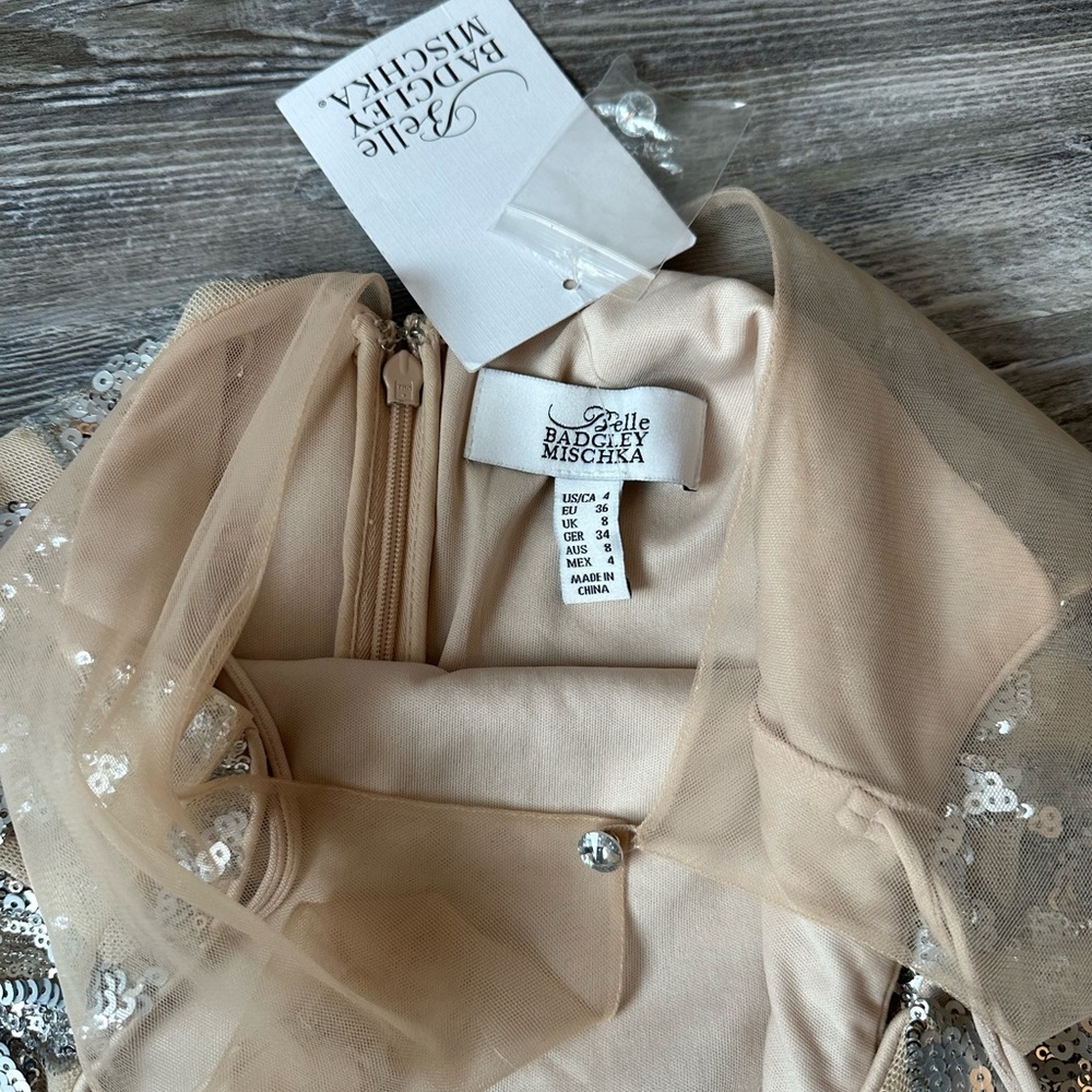 NWT Badgley Mischka Silver and Cream Formal Dress - Picture 9 of 16